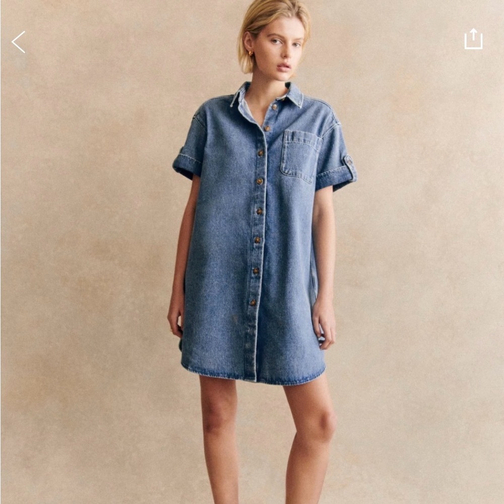 Sezane Blue Denim Button-Front short dress NWT